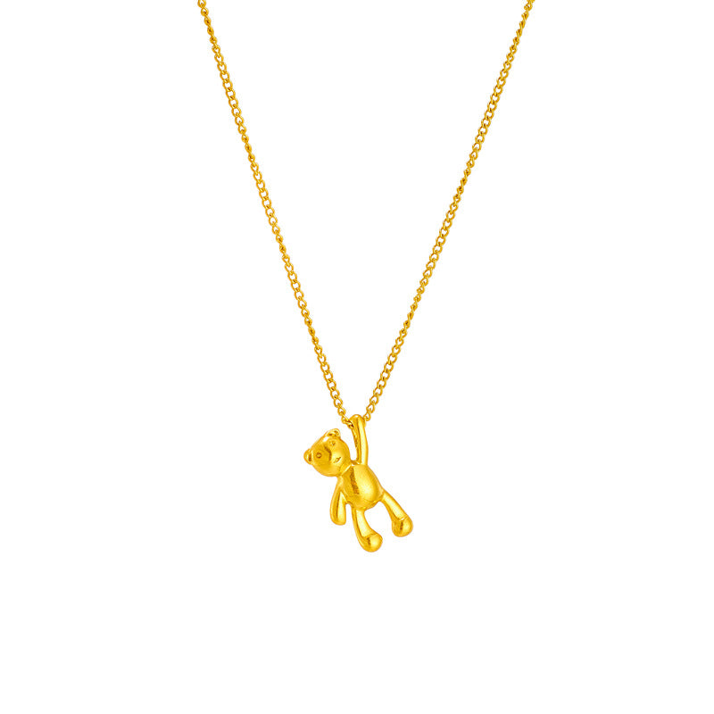 Cute 3D Bear Pendant Necklace in Titanium Steel with Polished Finish for Women
