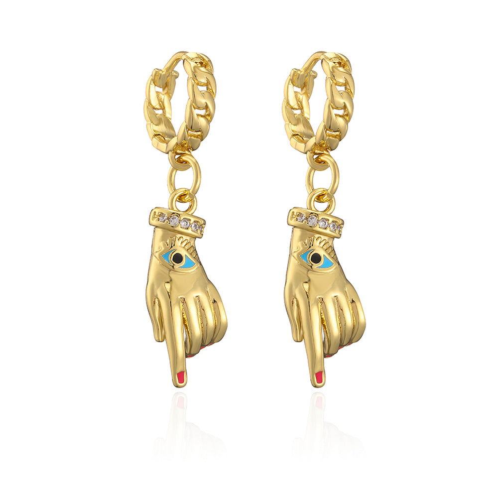 Geometric Bee-Shaped Copper Pendant Earrings with Gold Plating and Enamel Finish for Women
