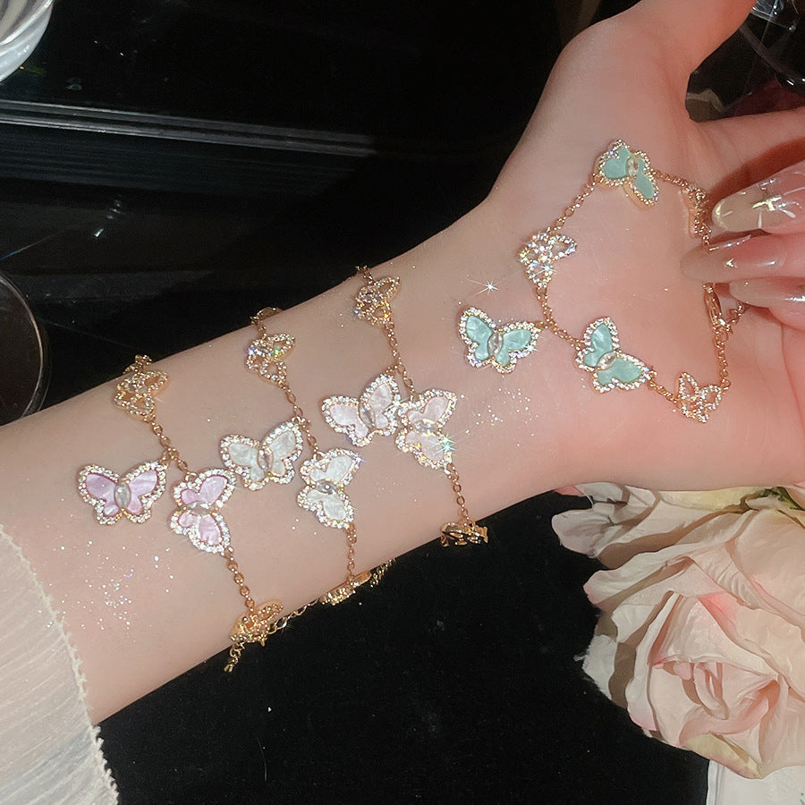 Minimalist Luxury Cubic Zirconia Inlaid Butterfly Bracelet Brass Women's Jewelry