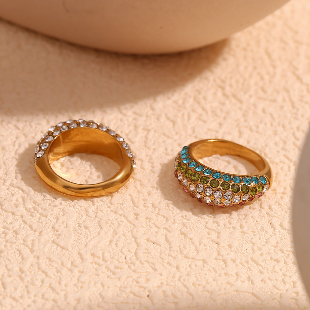 Vintage Geometric Stainless Steel Ring with 18K Gold Plating and Irregular Curved Surface for Women