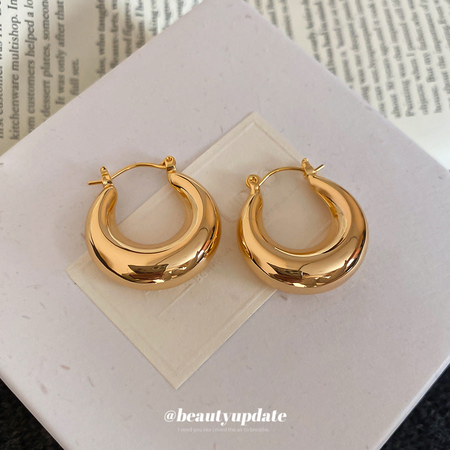 Pendientes de botón redondos geométricos minimalistas para mujer en metal chapado con acabado pulido elegante