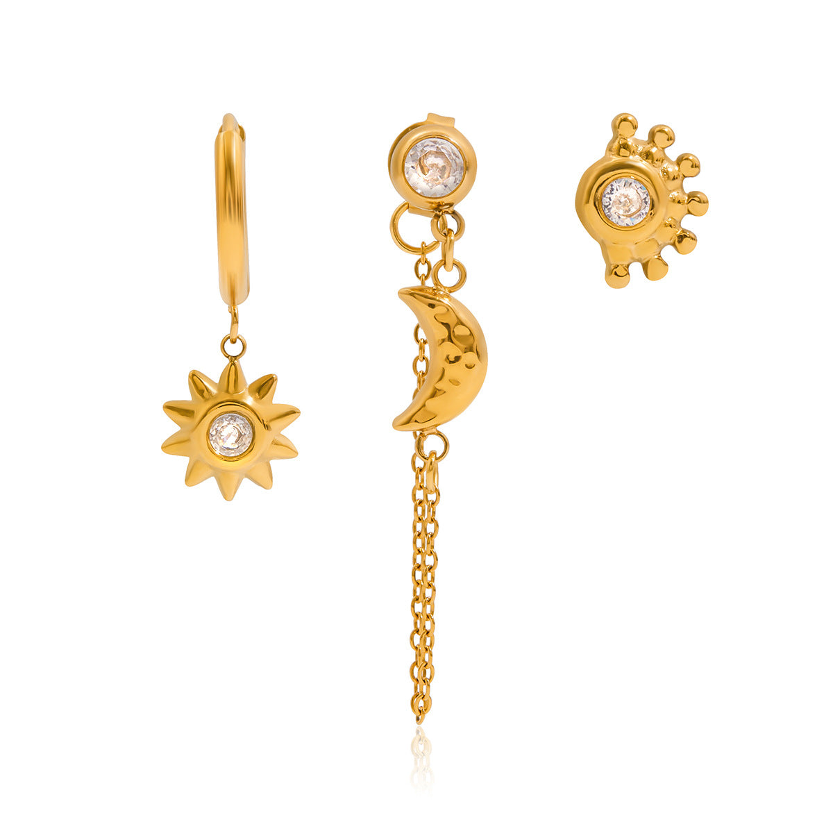 Pendientes de acero inoxidable para mujer con forma de sol geométrica, chapados, hipoalergénicos y resistentes a la decoloración, de lujo