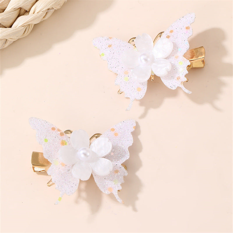 Fermaglio per capelli a farfalla sfumato multicolore carino e dolce per bambine con dettagli arricciati e in rete, accessorio per capelli stile becco d'anatra