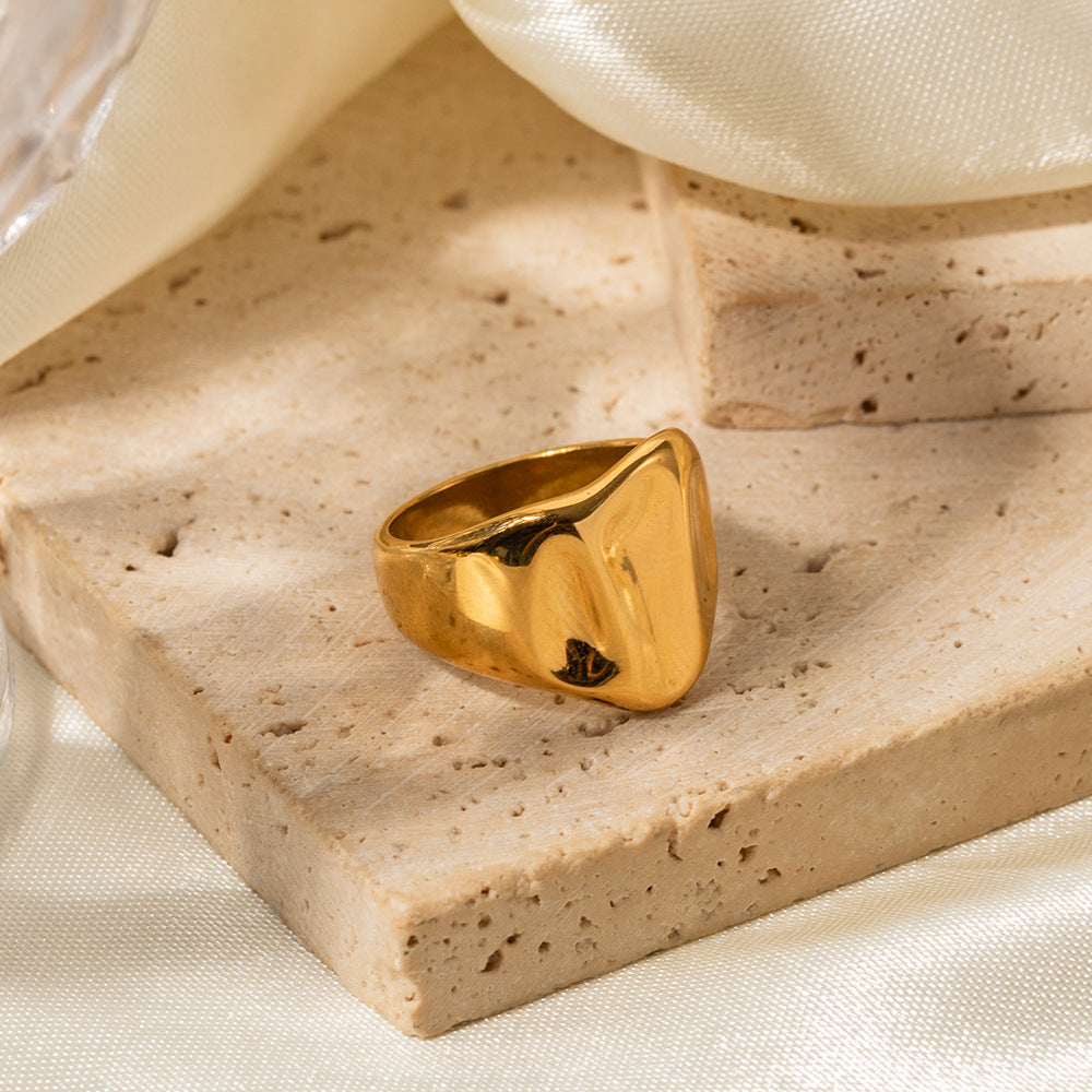 Minimalist Geometric Hammered Stainless Steel Ring with 18K Gold Plating for Women