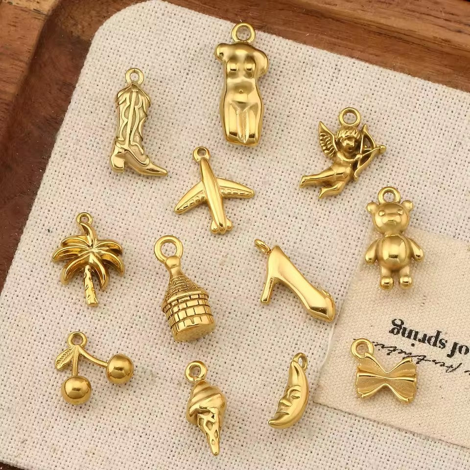 Vintage 18K Gold Plated Stainless Steel Fruit Pendant Charm Bar for Women