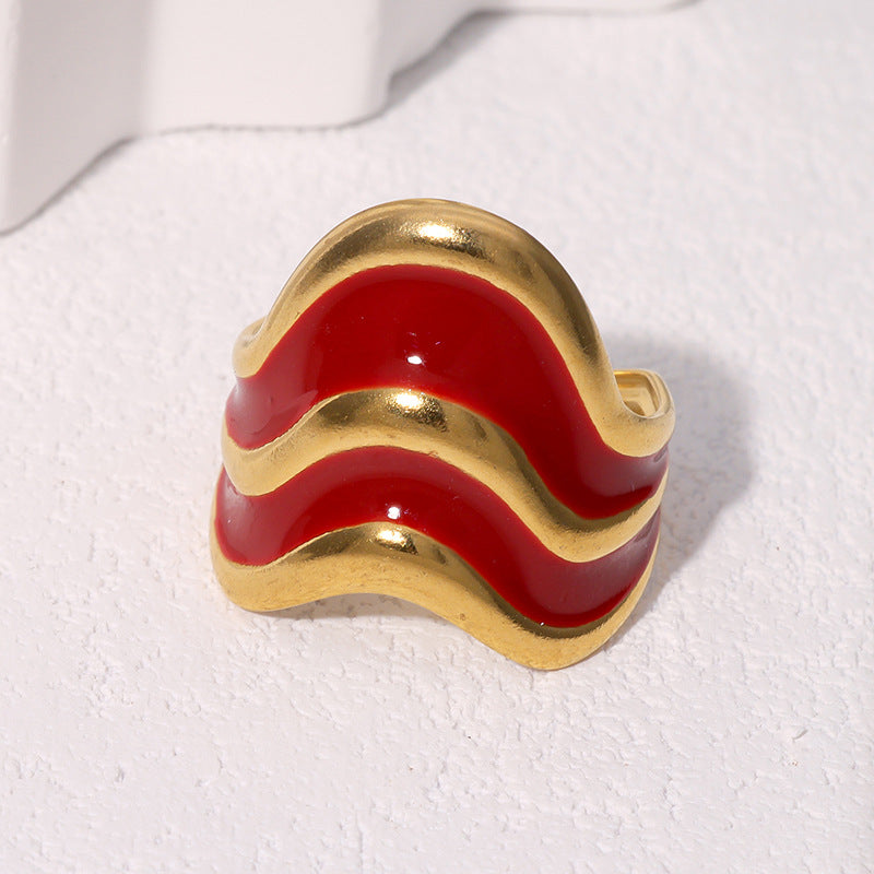 Minimalist French Luxury Adjustable Open Ring in Stainless Steel with 18K Gold Plating for Women