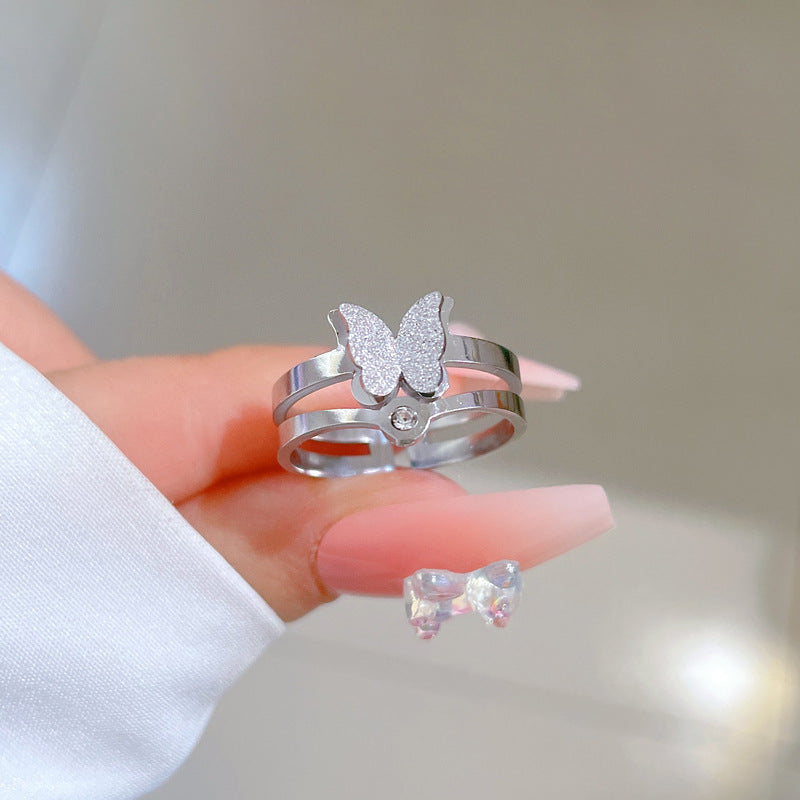 Minimalist Butterfly Titanium Steel Ring with Polished Finish for Men and Women, Fashionable Index Finger Band