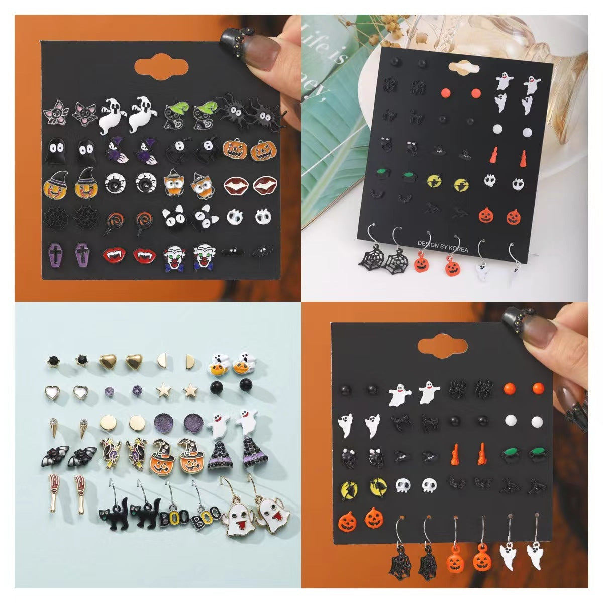 Orecchini di Halloween per Donna a Tema Fantasma Gotico Scuro Cartone Animato Zucca Vampiro, con Base in Lega e Finitura Galvanizzata