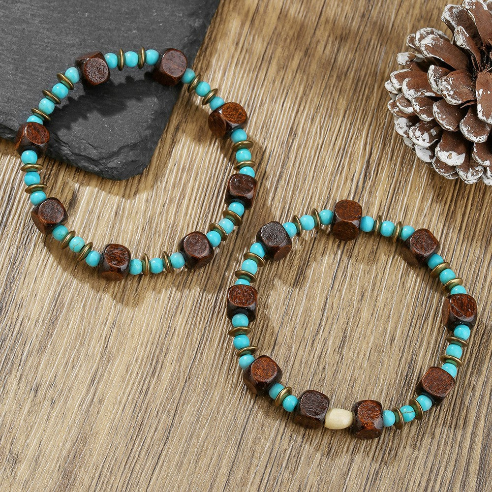 Minimalist Men's Natural Wood Round Bead Bracelet