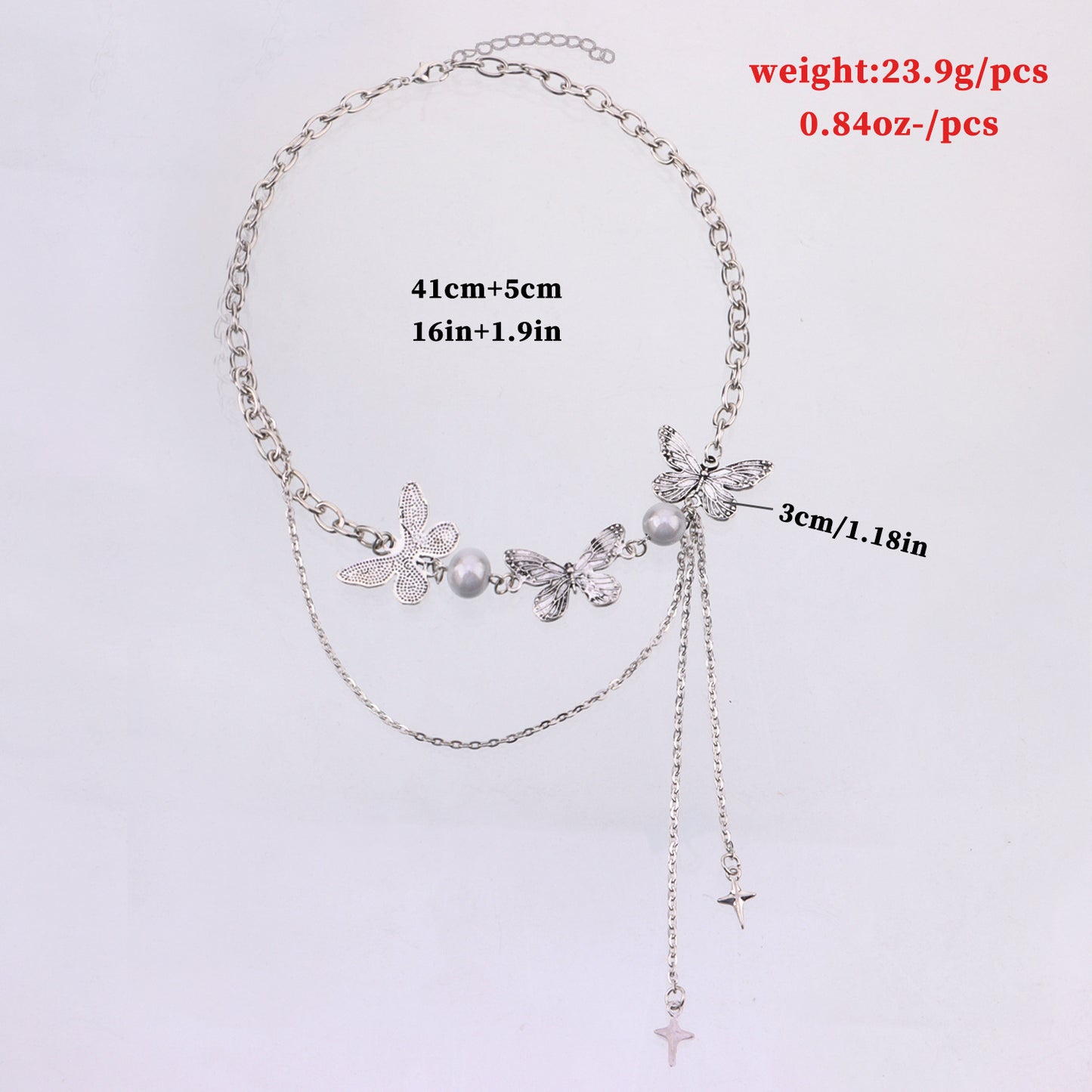 Glow-in-the-Dark Pearl Butterfly Necklace for Women with Alloy Pendant and Plated Finish