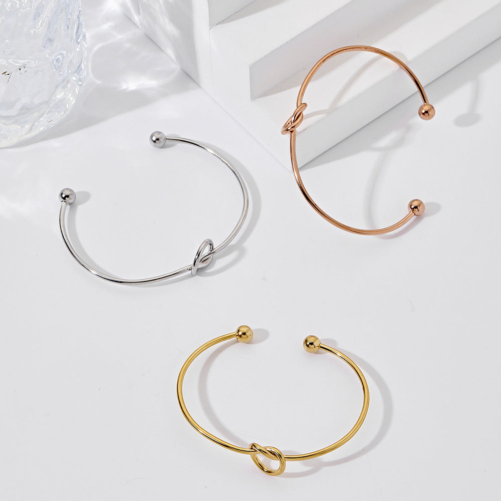 Minimalist Heart Knot Stainless Steel Open Cuff Bracelet for Women DIY Charm Bar