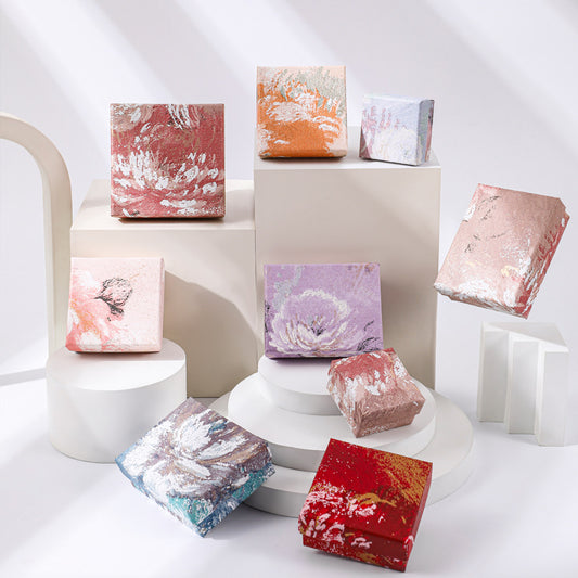 Floral Pattern Paper Jewelry Packaging Box for Necklaces Earrings Rings Bracelets with Handle Option in Multiple Sizes and Colors