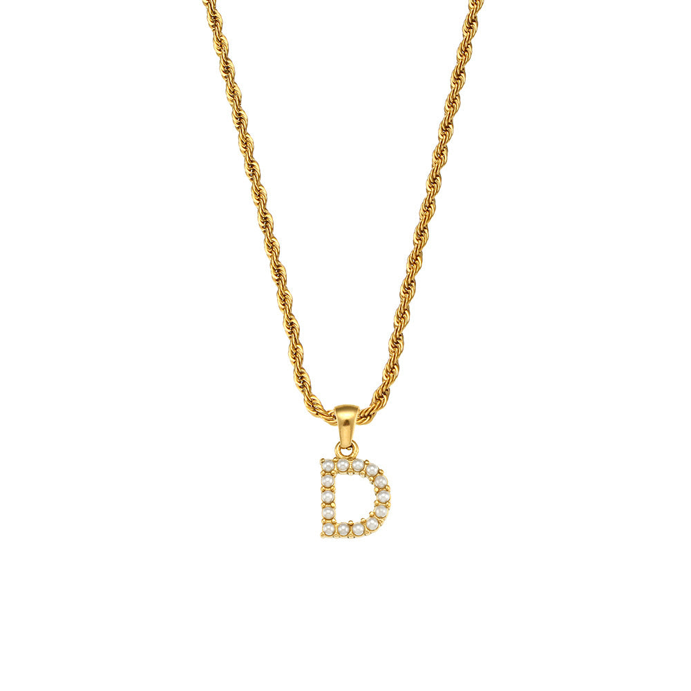 Fashionable Minimalist Letter Pendant Necklace for Women Stainless Steel Twisted Chain with 18K Gold Plating