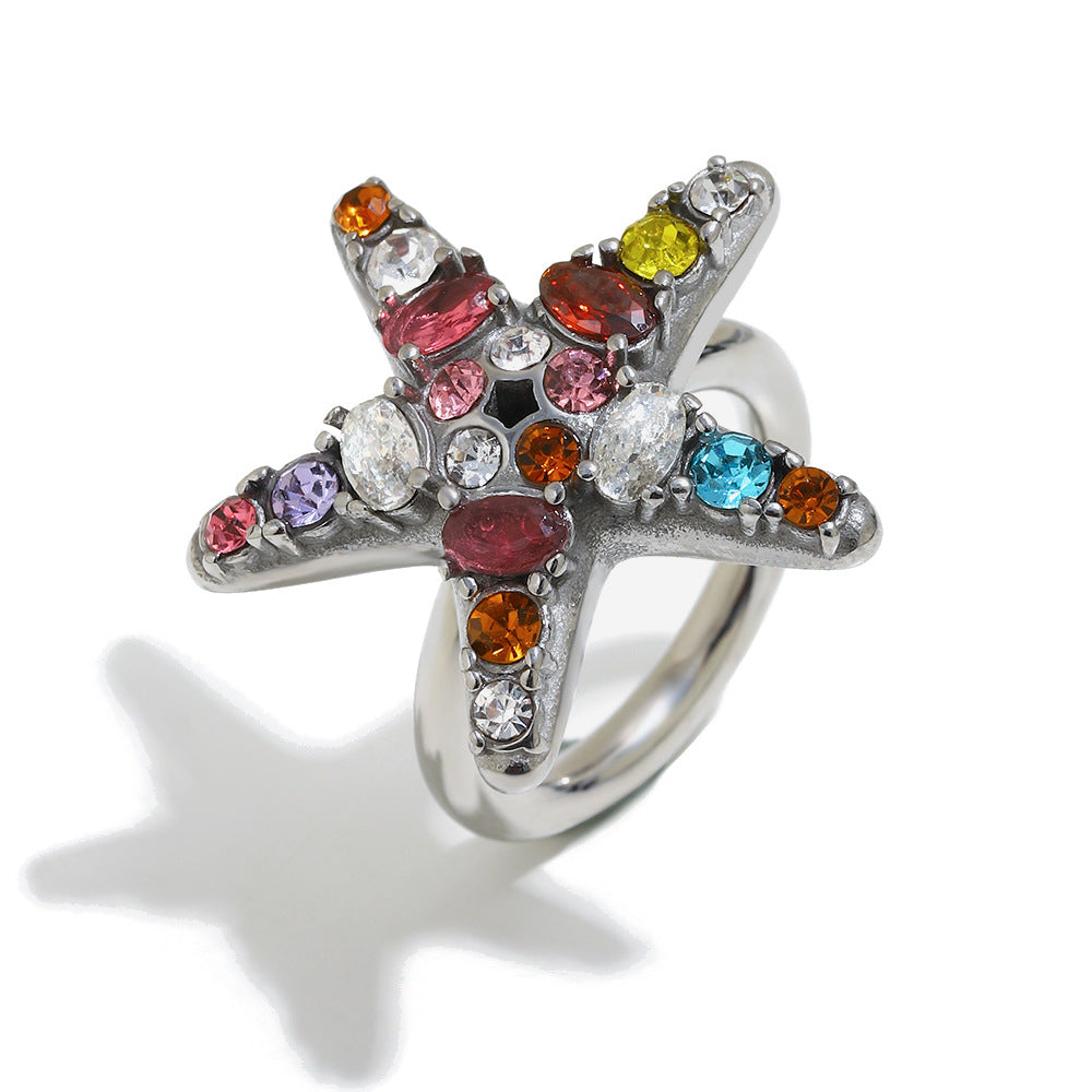 Creative Minimalist Star Geometric Stainless Steel Gold Plated Cubic Zirconia Ring for Women