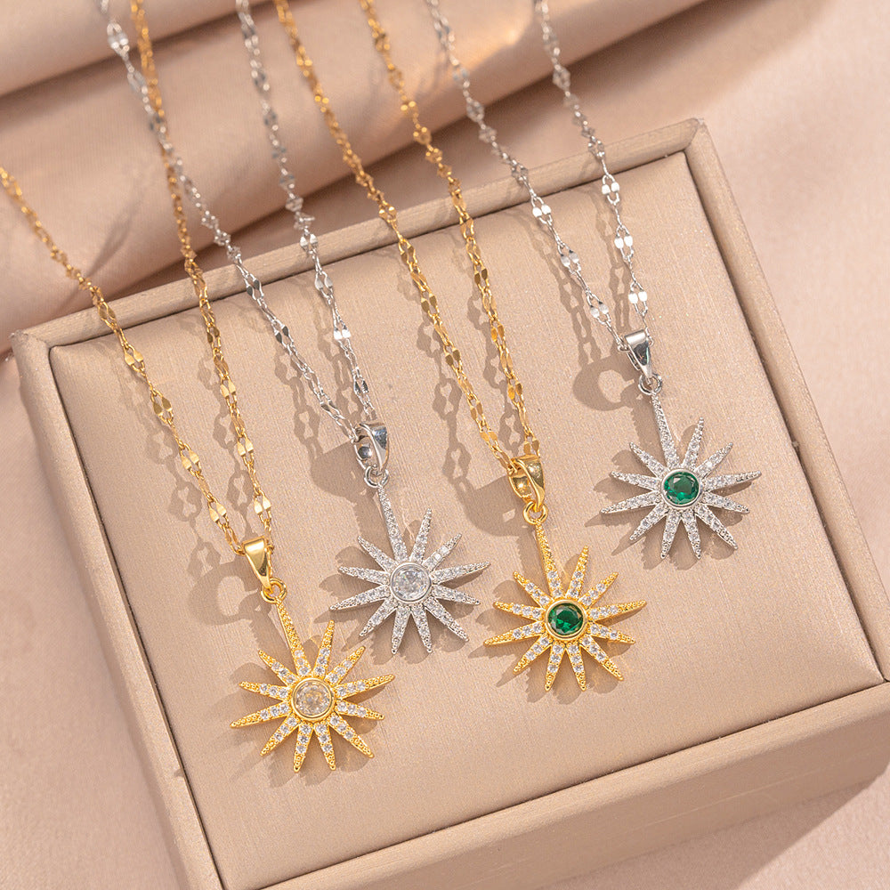 Collana con pendente a stella di lusso con intarsio di strass per donna, placcata oro rame, collana girocollo con catena labbra