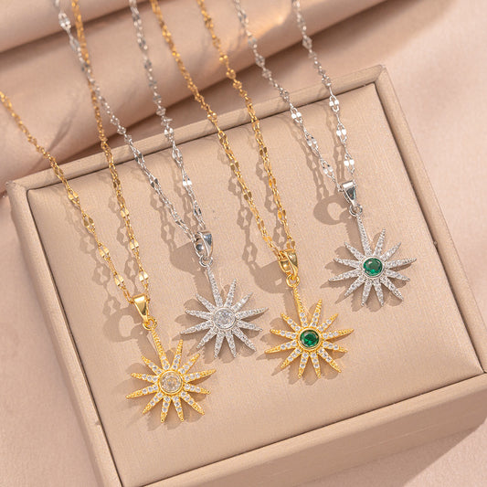 Collana con pendente a stella di lusso con intarsio di strass per donna, placcata oro rame, collana girocollo con catena labbra
