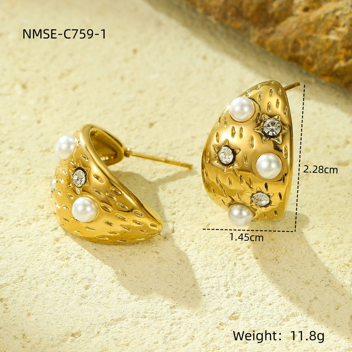Vintage-Style Geometric Pearl and Zirconia Stainless Steel Stud Earrings for Women with Plated Finish