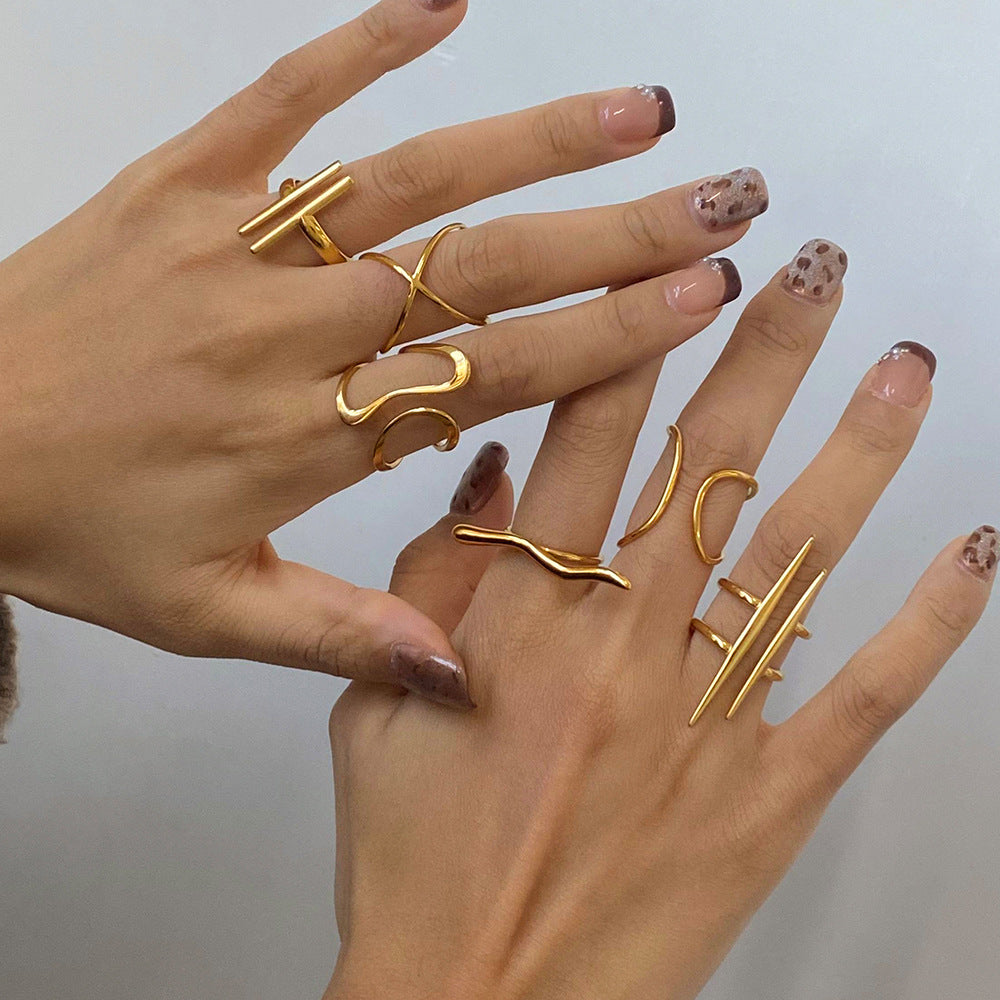 Anello aperto geometrico in acciaio inossidabile con finitura galvanizzata per uno stile minimalista moderno unisex