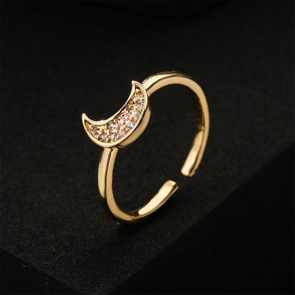 Minimalist Geometric Brass Ring with Micro-Inlaid Cubic Zirconia for Women