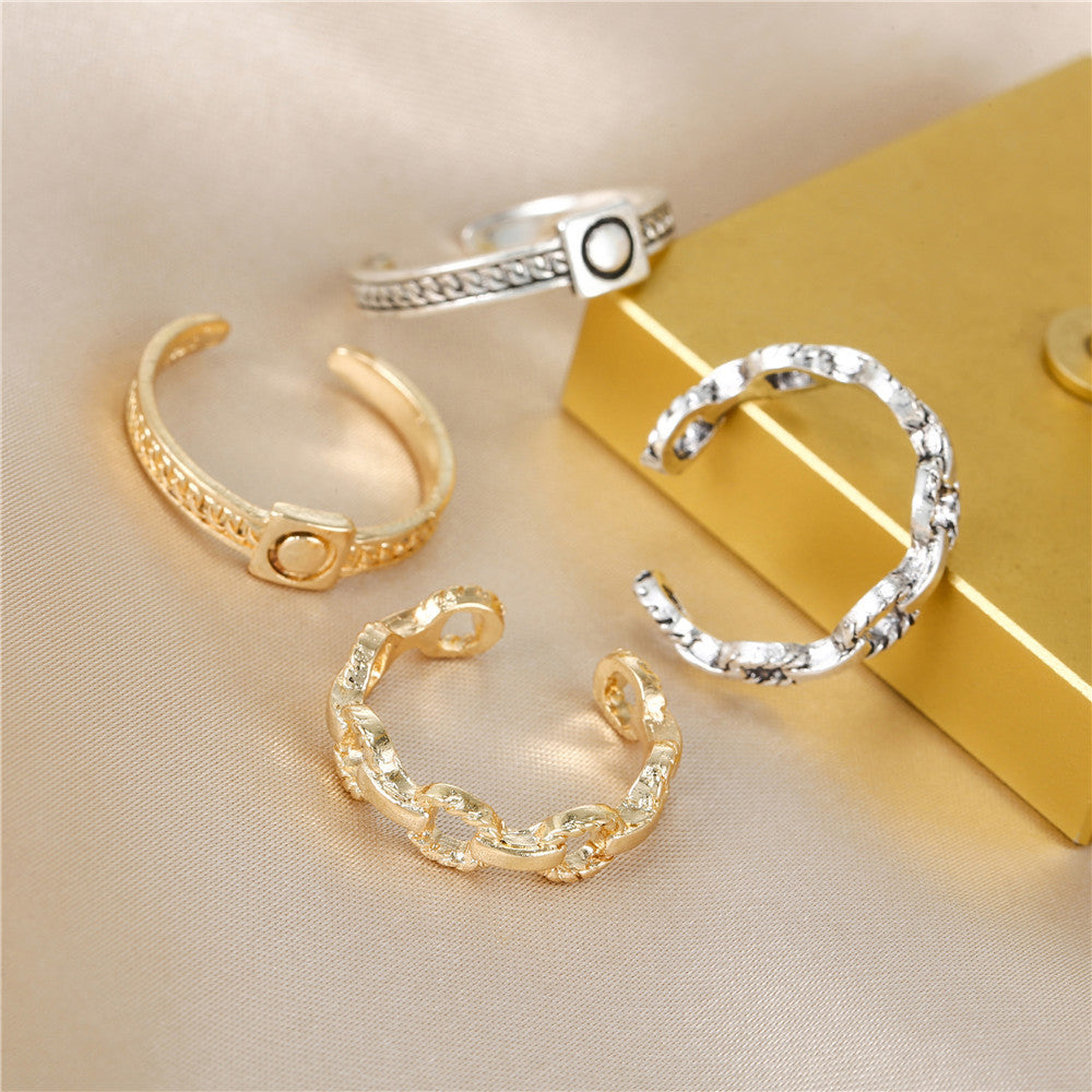 Minimalist Geometric Round Plated Alloy Ring Set for Women