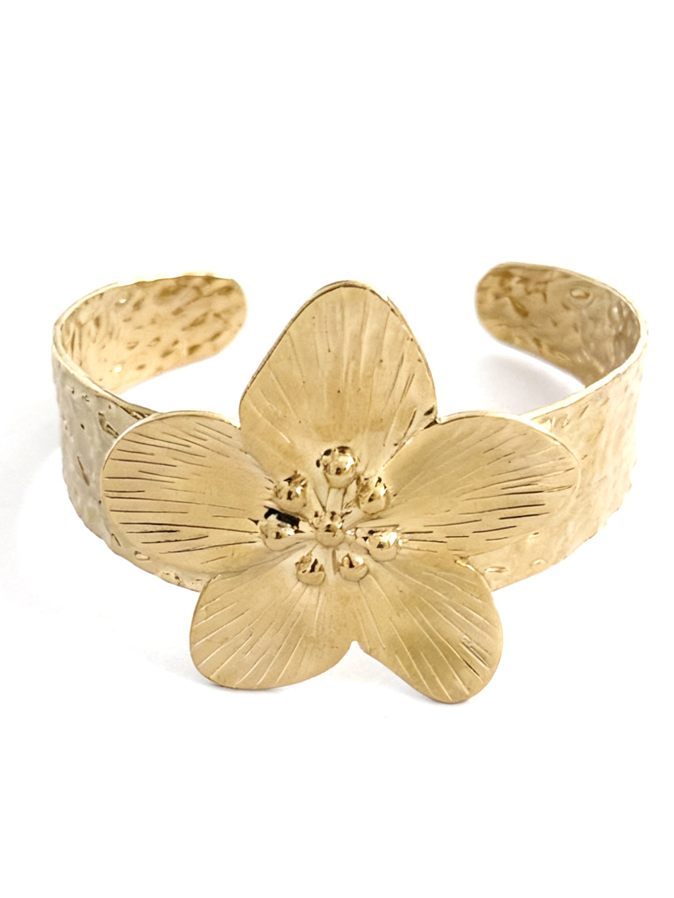 Elegant Floral Textured Plated Stainless Steel Bracelet Set for Women