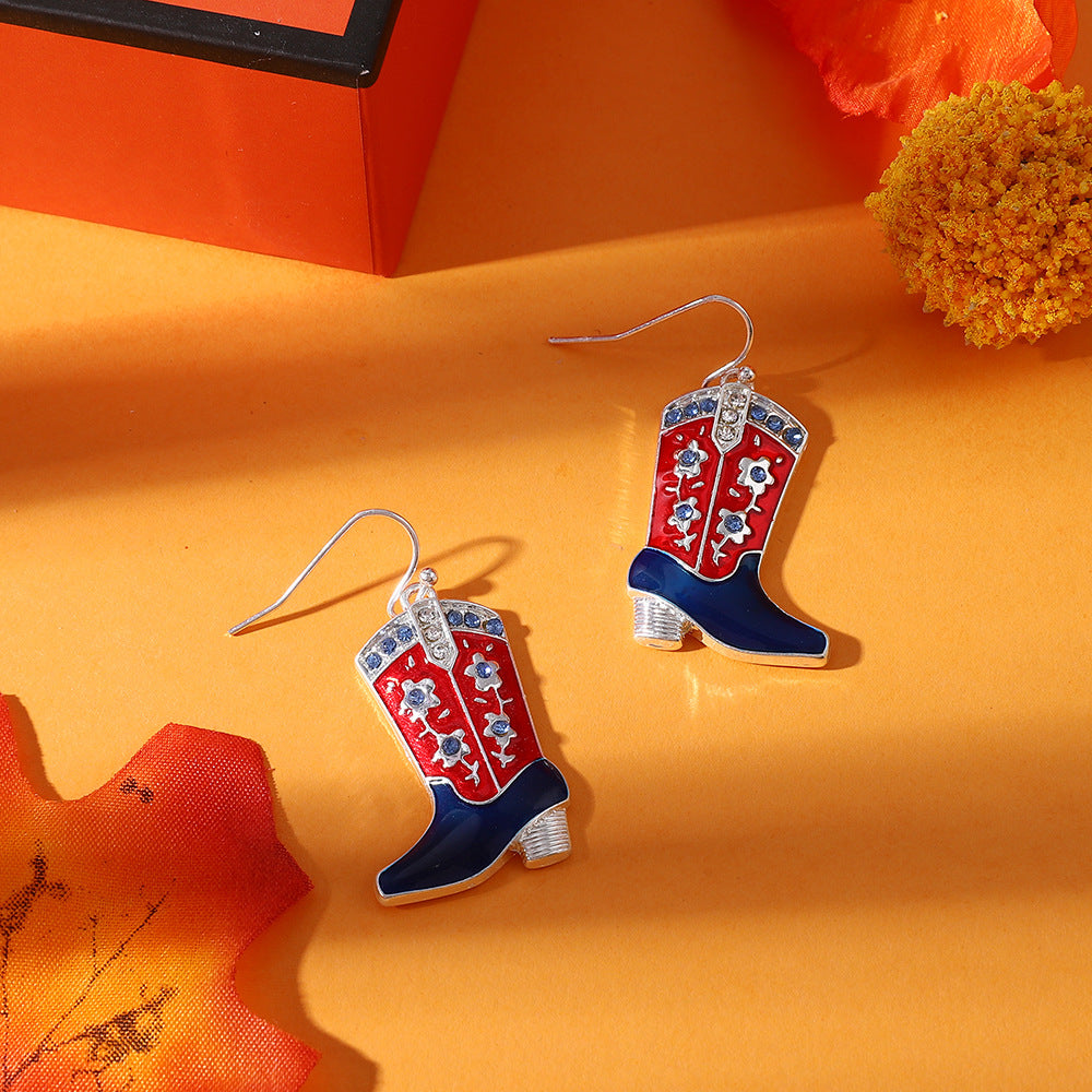 Pendientes de aleación de moda retro con esmalte y circonitas incrustadas en forma geométrica para mujer