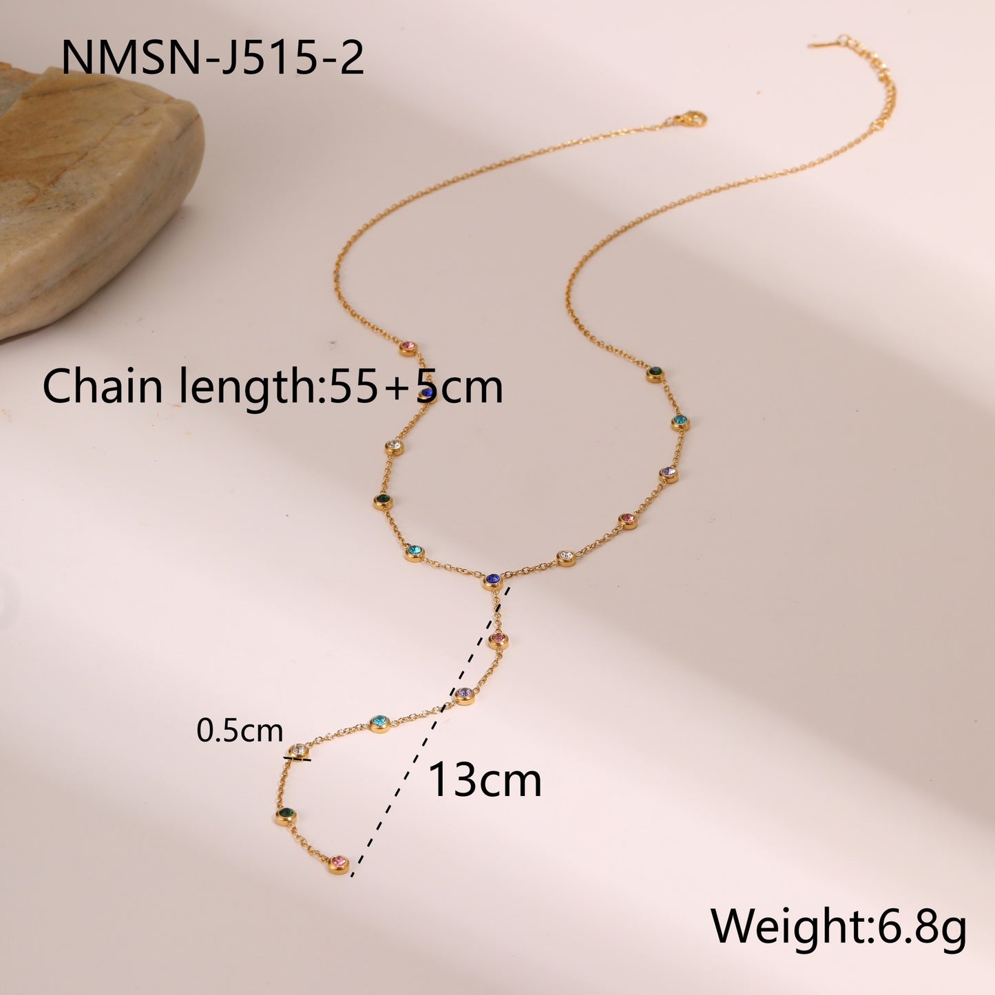 Fashionable OL Geometric Stainless Steel Y-Necklace with Zirconia Pendant and Plated Finish for Women