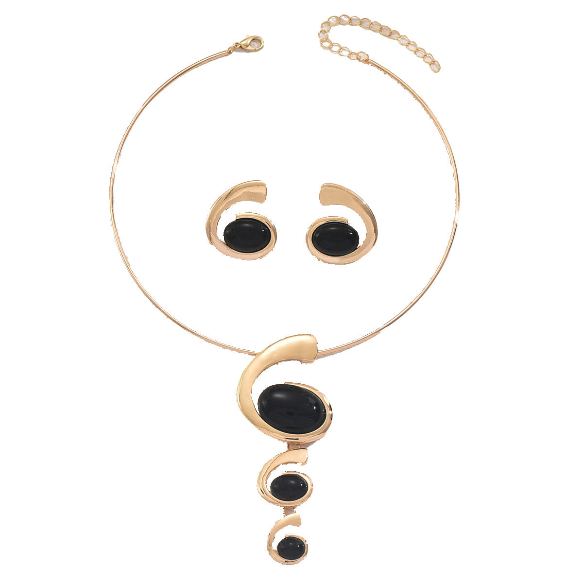 Set di collana e orecchini in rame stile geometrico con intarsio di pietre preziose da donna