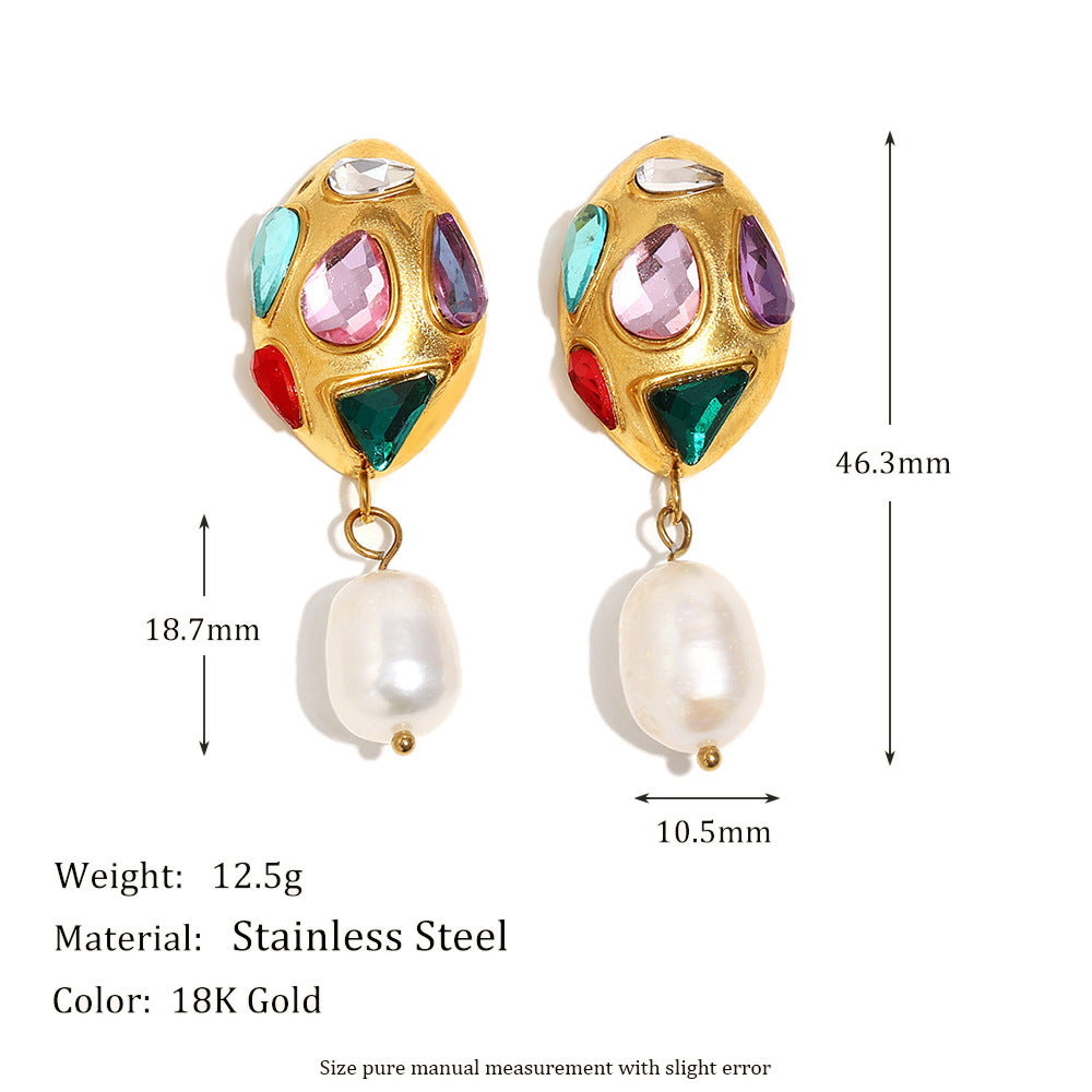 Fashionable Minimalist Geometric Stainless Steel 18K Gold Plated CZ Pearl Stud Earrings for Women