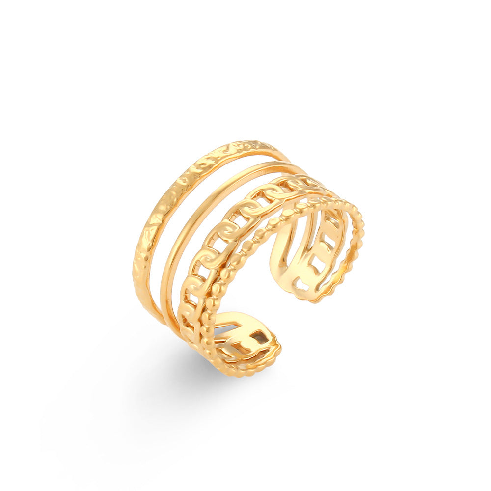 Fashionable Geometric Stainless Steel Ring with Gold Plating for Women