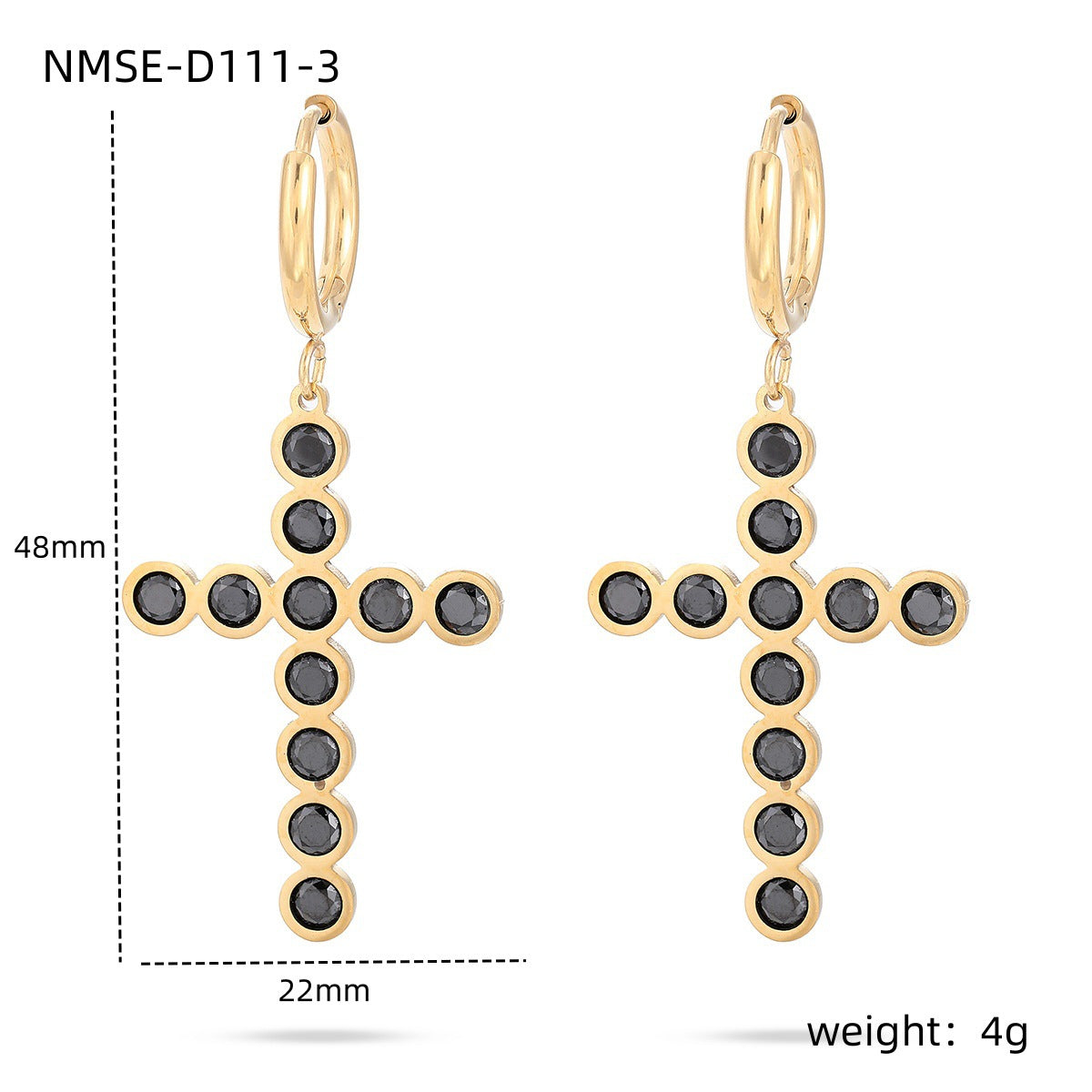 Elegantes pendientes de acero inoxidable con forma de cruz para mujer, con acabado chapado e incrustaciones de pedrería de colores