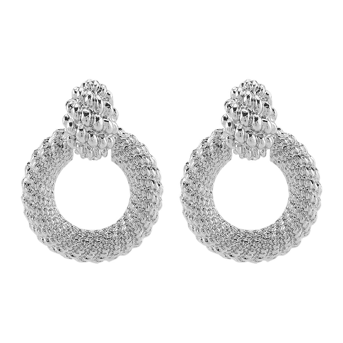 Pendientes de aleación redondos geométricos con acabado chapado para mujer, pendientes llamativos modernos y minimalistas