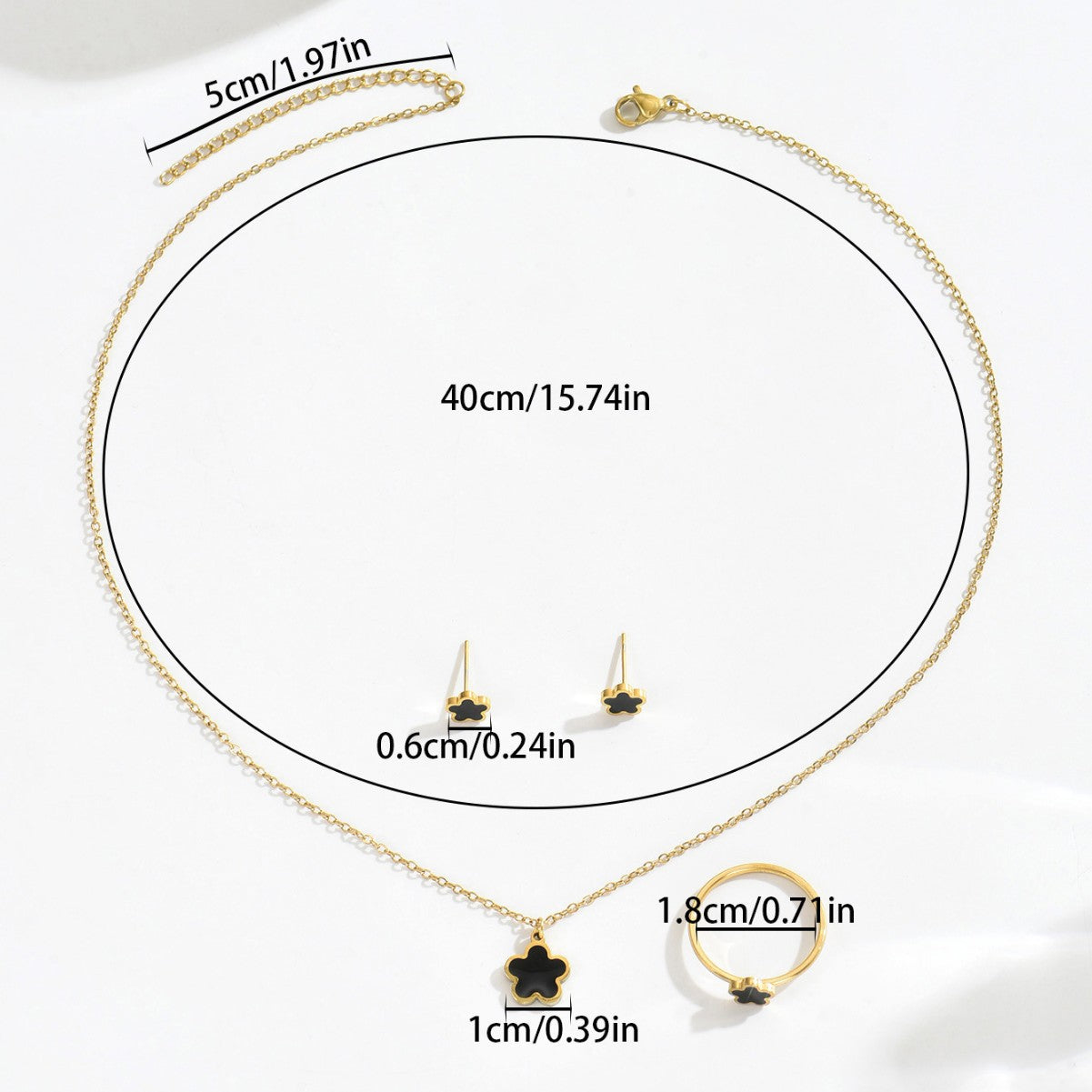 Floral Clover Geometric Pendant Necklace Set with Earrings and Bracelet for Women in Copper with Micro-Pave Setting