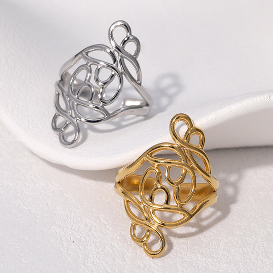 Minimalist Geometric Open Ring 18K Gold Plated Stainless Steel Irregular Hollow Design for Women