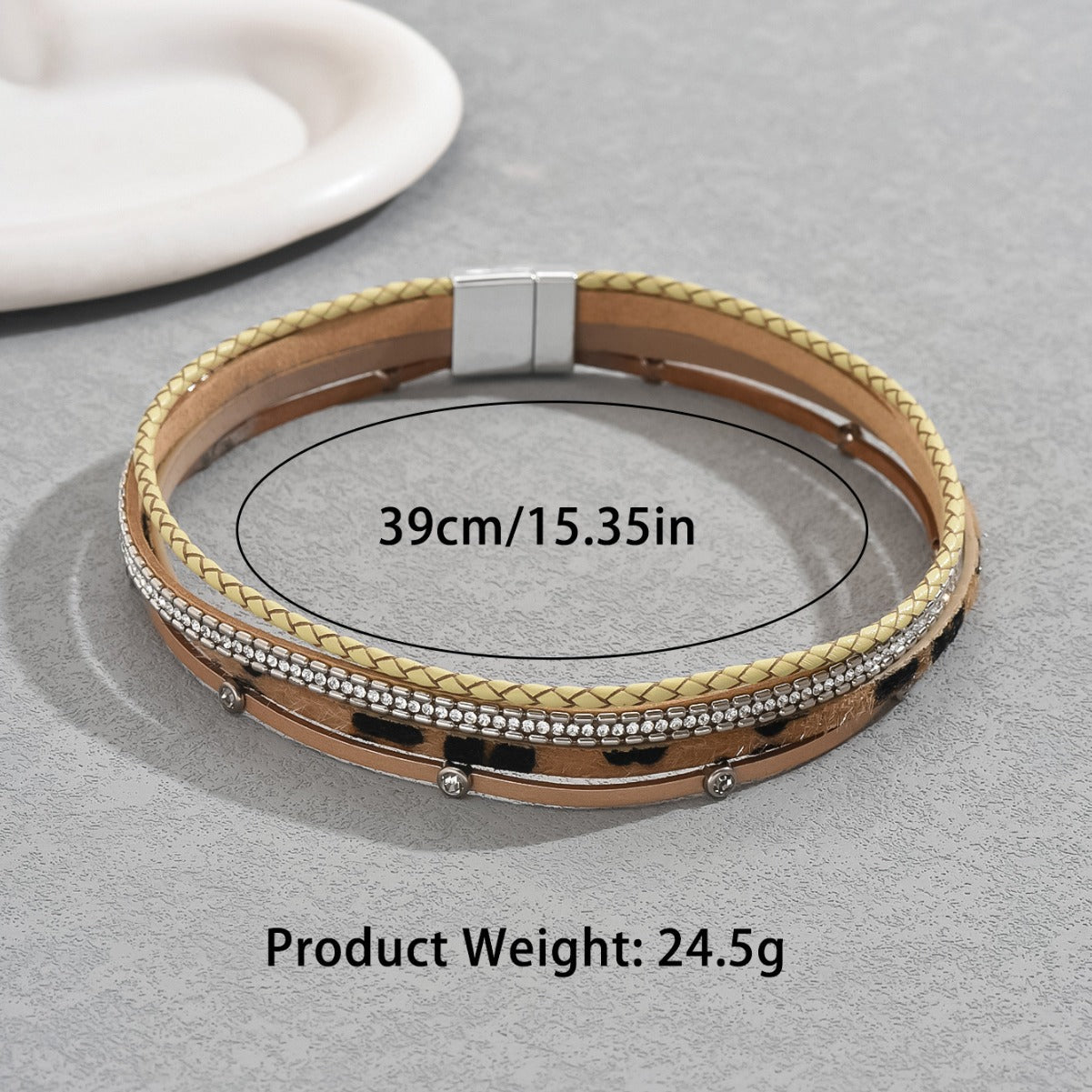Pulsera de cuero geométrica vintage para mujer con incrustaciones de circonitas, joyería de mano apilable de varias capas