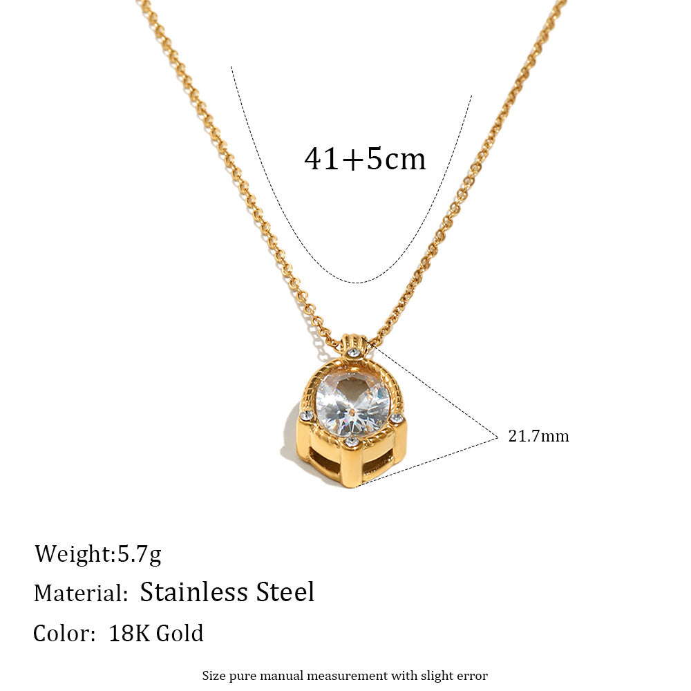 Light Luxury Geometric Oval Zircon Stainless Steel 18K Plated Necklace for Women