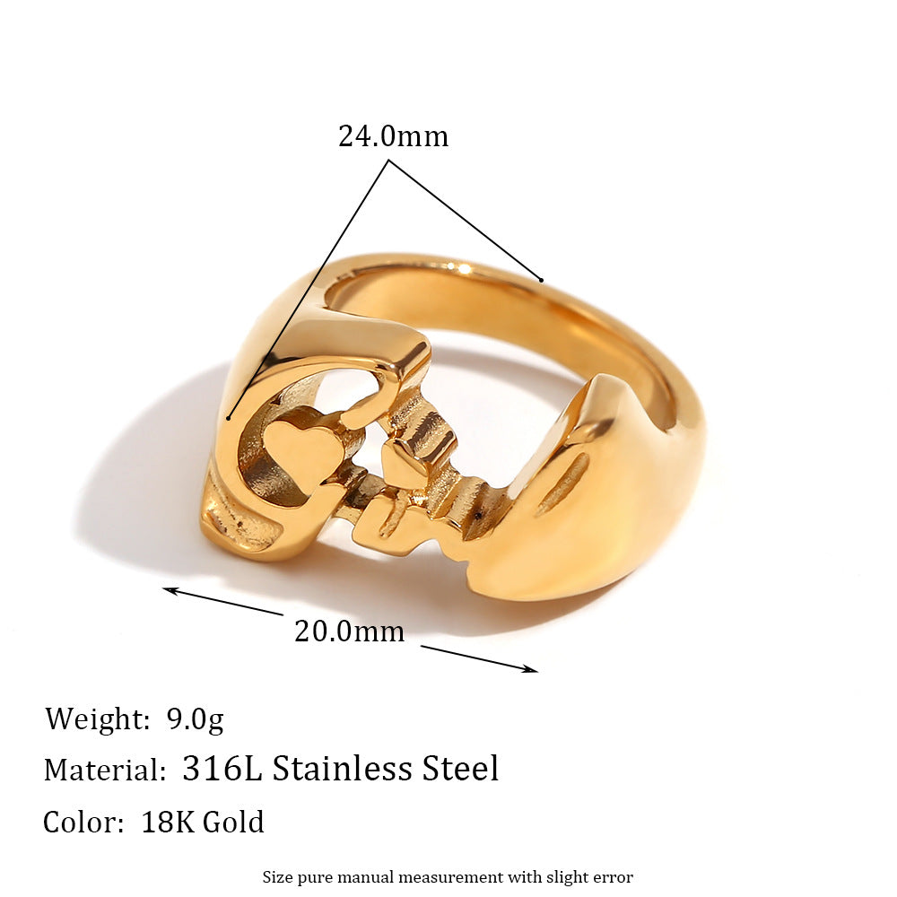 Anillo de acero inoxidable creativo en forma de corazón con baño de oro de 18 quilates para mujer, joyería minimalista de moda apropiada para la oficina