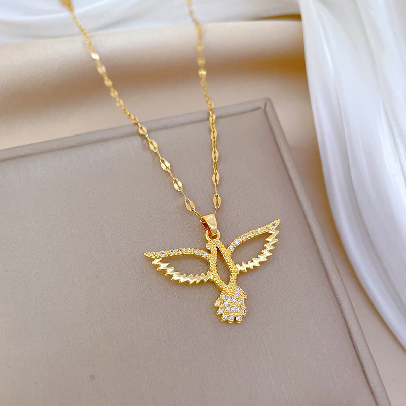 Collana con ciondolo a gufo cavo di lusso per donna e uomo, catena in acciaio inossidabile con intarsio di strass, elegante gioiello per clavicola