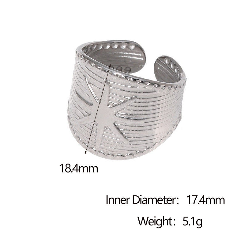 Minimalist Star-Shaped Stainless Steel Open Ring for Women with Gold Plating, Hypoallergenic Titanium Steel Jewelry
