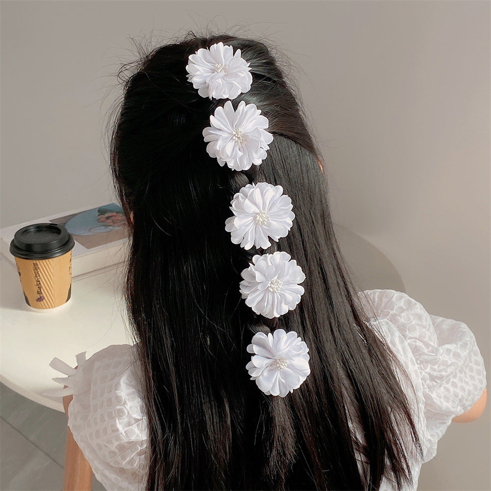 Minimalist 3D Fabric Flower Hair Clip for Kids in Pink White and Red Colors Princess Style Children's Hair Accessory