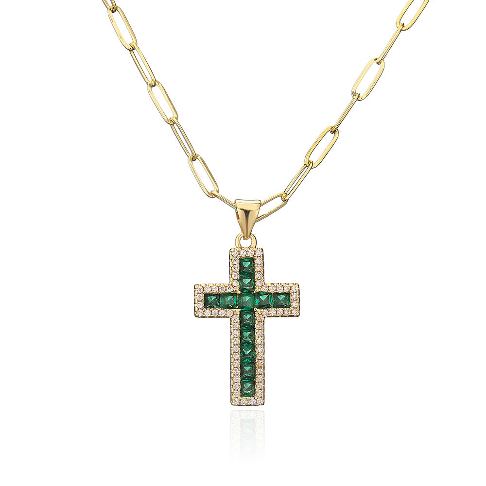 Minimalist Geometric Pendant Necklace for Women with Copper Base Plated in 18K Gold and Zircon Inlay
