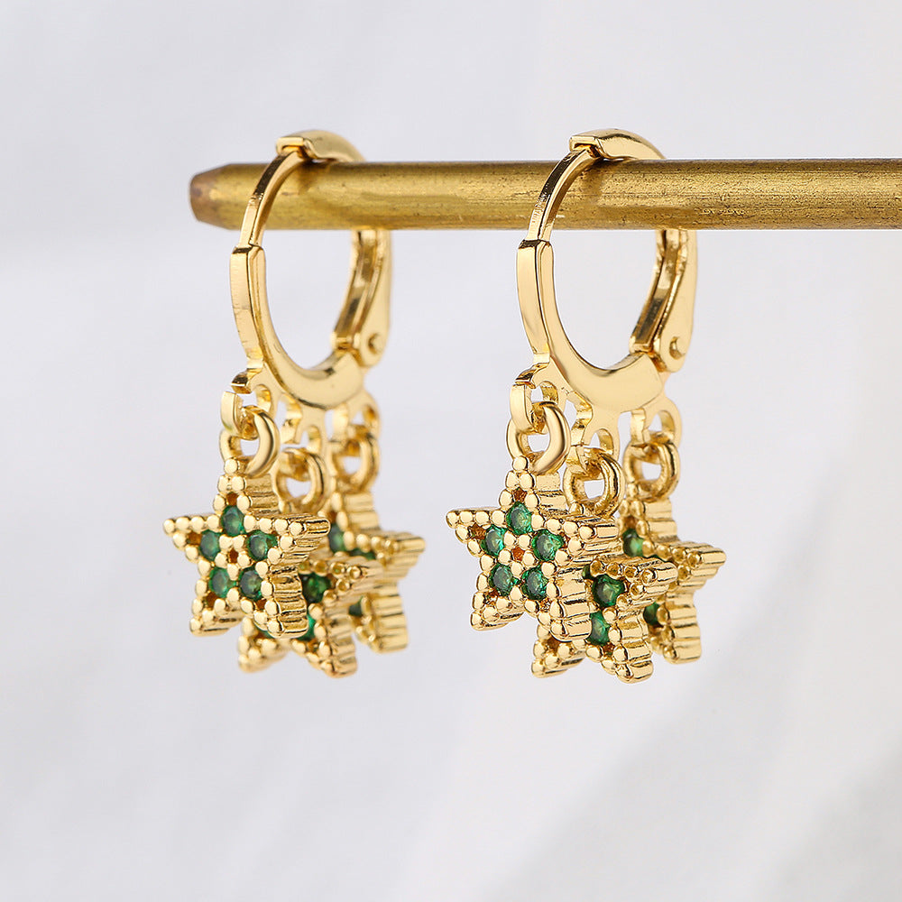 Minimalist Geometric Star Earrings for Women with Copper Base Plated in 18K Gold and Zircon Inlay