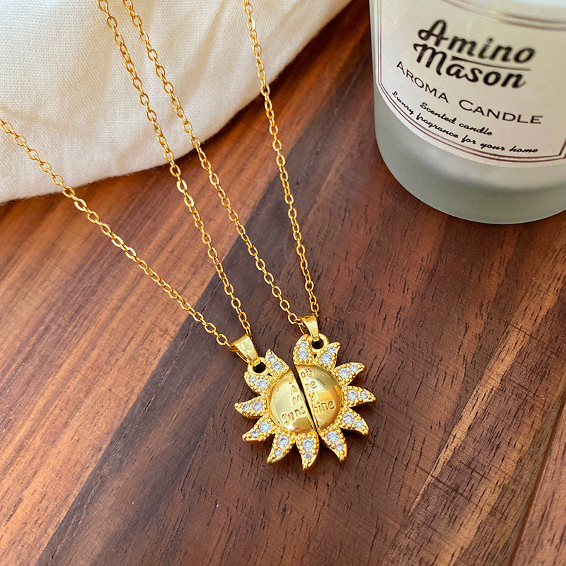 Layered Sun Titanium Steel Plated Double Chain Magnetic Necklace for Unisex