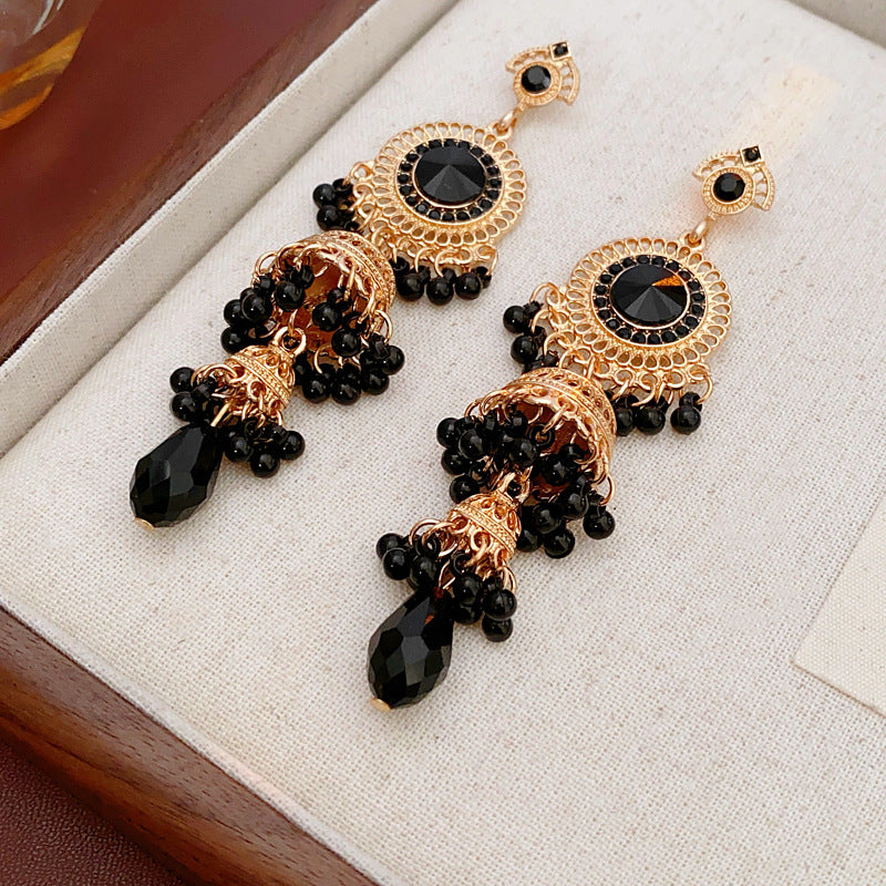 Chic Geometric Teardrop-Shaped Earrings with Rhinestone Inlay in Stainless Steel for Women