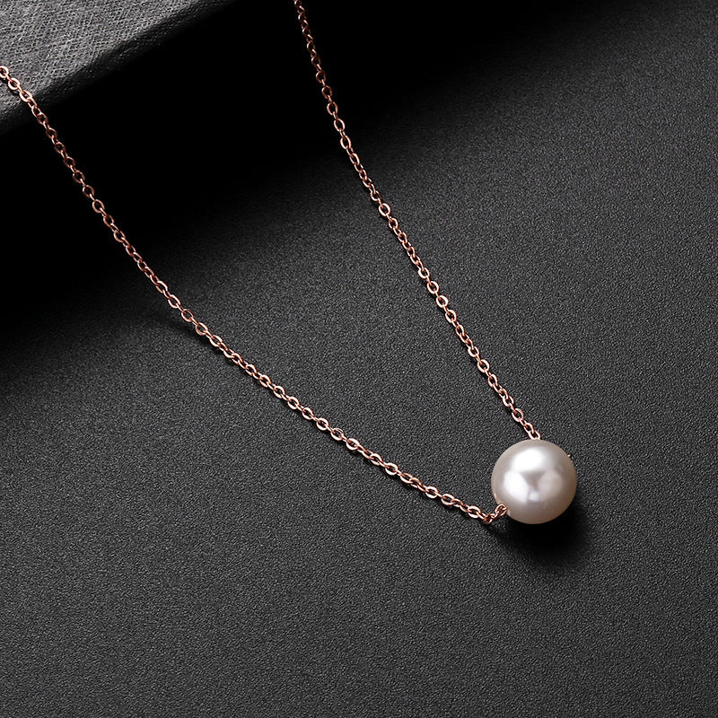 Geometric Minimalist Titanium Steel Necklace with Simulated Pearl Pendant and Plated Finish for Women