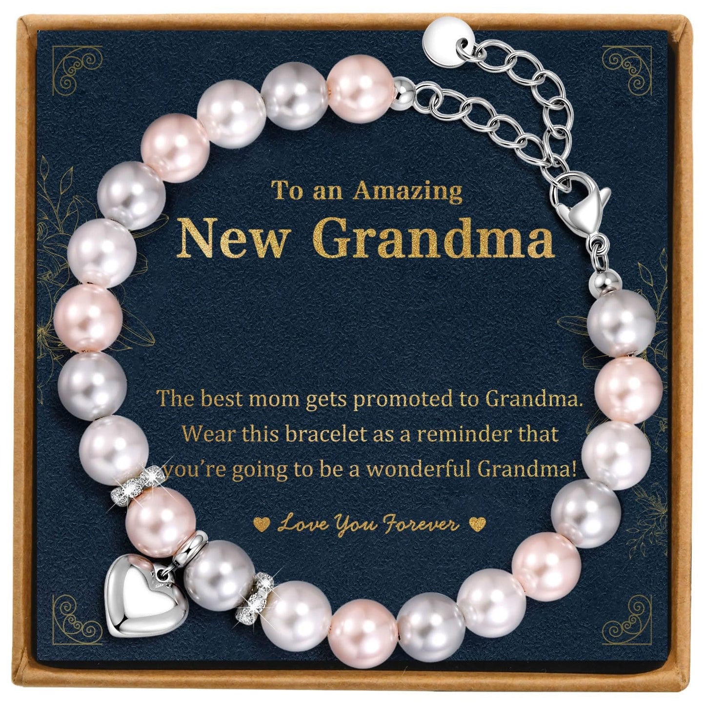 Elegant Heart Shape Stainless Steel Imitation Pearl Pendant Adjustable Bracelet for Women