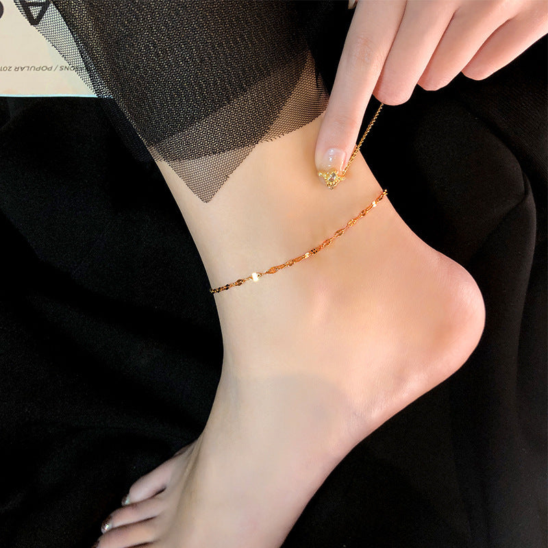 Minimalist Lip-Shaped Anklet for Women Made of Titanium Steel with Starry Sky Pattern and Wavy Texture