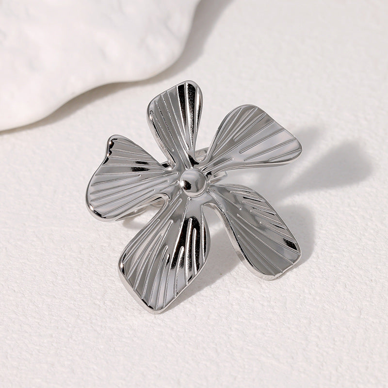Geometric Floral Butterfly Heart Star Stainless Steel Adjustable Open Ring for Women with Plating Finish
