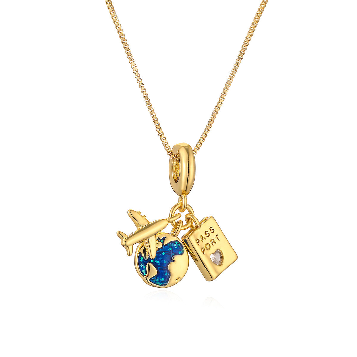 Minimalist Geometric Camera Pendant Necklace for Women with Copper Base and Real Gold Plating Featuring Zircon Inlay