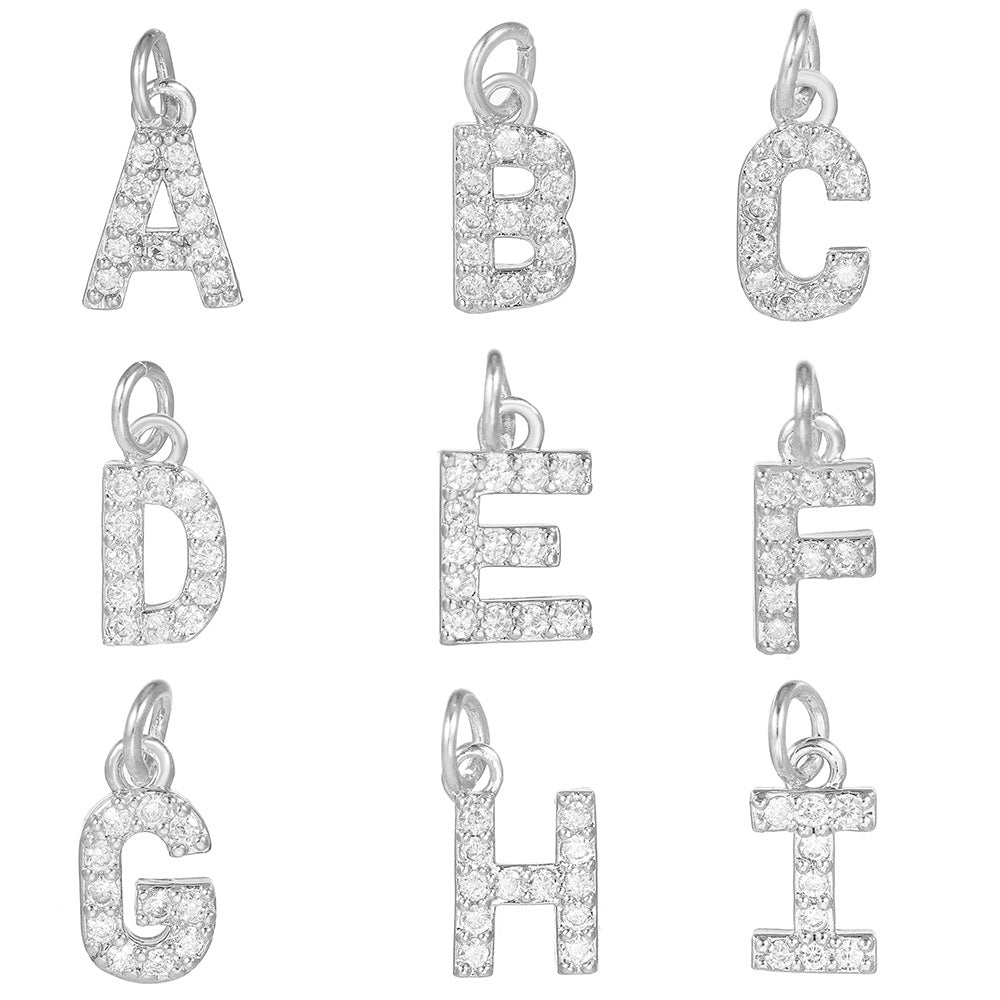 18K Gold Plated Brass Letter Cubic Zirconia Inlay Charm Bar